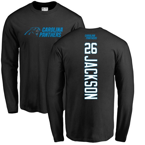 Carolina Panthers Men Black Donte Jackson Backer NFL Football #26 Long Sleeve T Shirt->nfl t-shirts->Sports Accessory